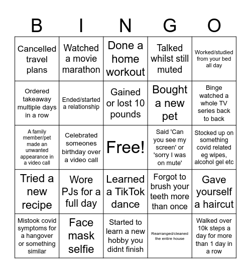 Lockdown Bingo Card