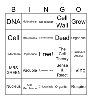 Cells & Systems Part 2 Bingo Card
