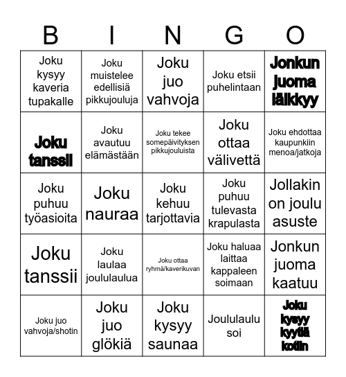 PIKKUJOULU BINGO Card