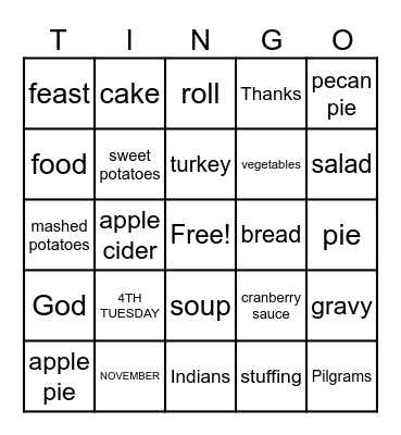 THANKSGIVING Bingo Card