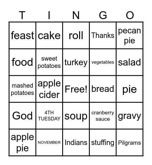 THANKSGIVING Bingo Card