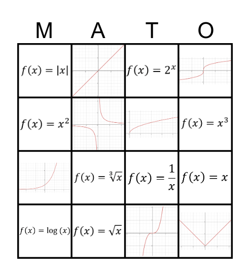 Parent Function Bingo Card