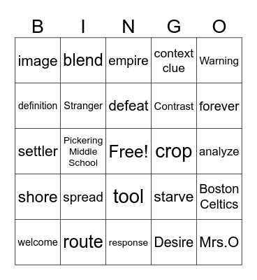 Block E Bingo Card