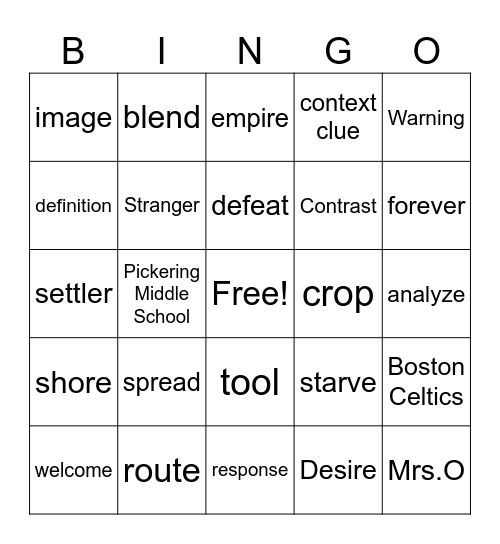 Block E Bingo Card