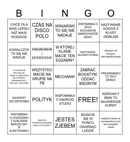 BINGO: EDYCJA GARGAMEL Bingo Card
