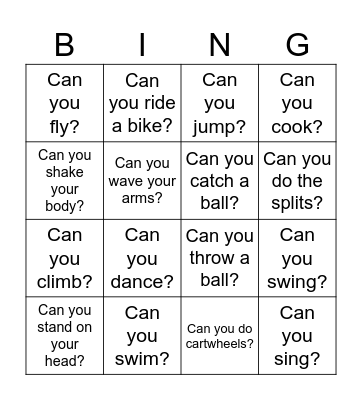 CAN YOU...?   YES, I DO. / NO, I DON'T. Bingo Card