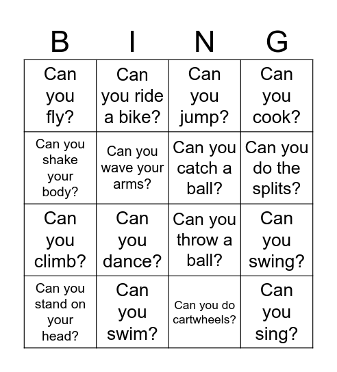 CAN YOU...?   YES, I DO. / NO, I DON'T. Bingo Card