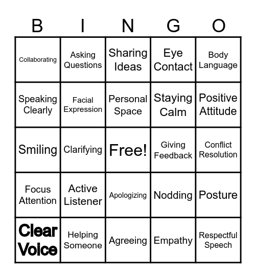 Communication Bingo Card