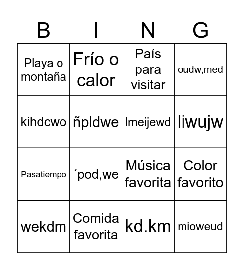 Untitled Bingo Card