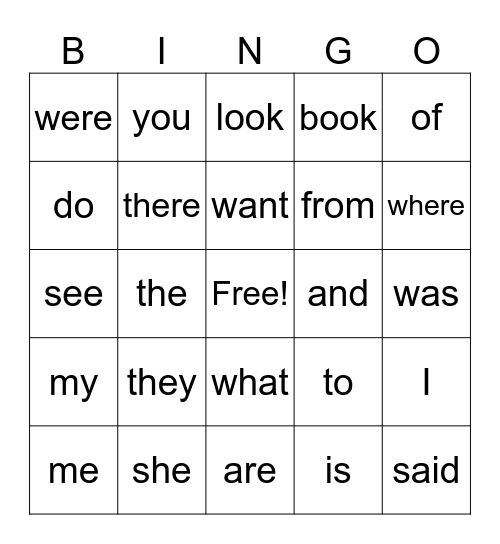 Heart Word BINGO Card