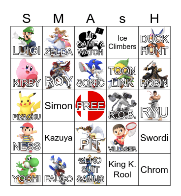 Super Smash Brothers Bingo Card