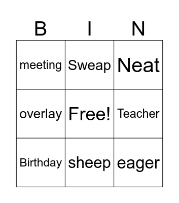 Letter Combinations Bingo Card