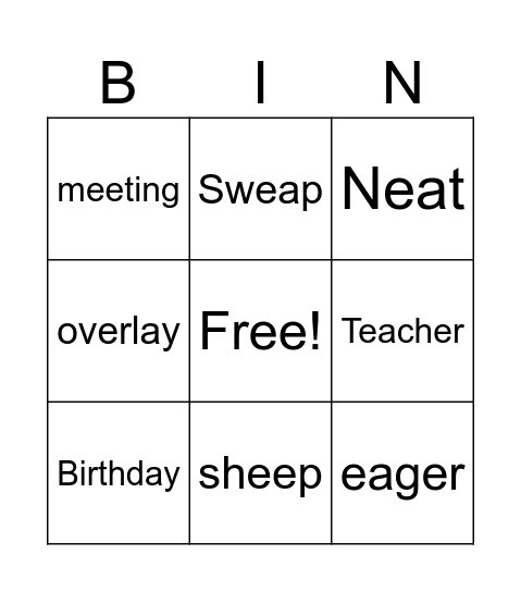Letter Combinations Bingo Card