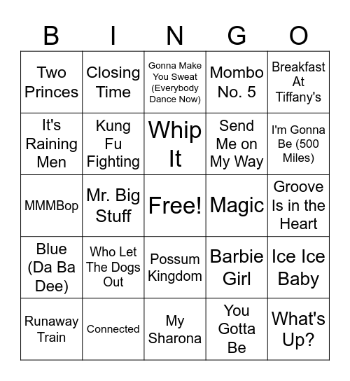 One Hit Wonders Bingo Card