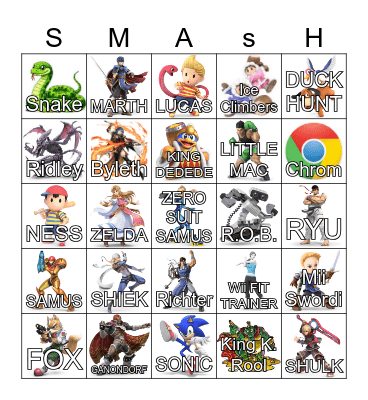 Super Smash Brothers Bingo Card