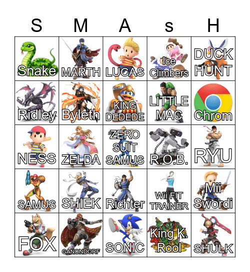 Super Smash Brothers Bingo Card