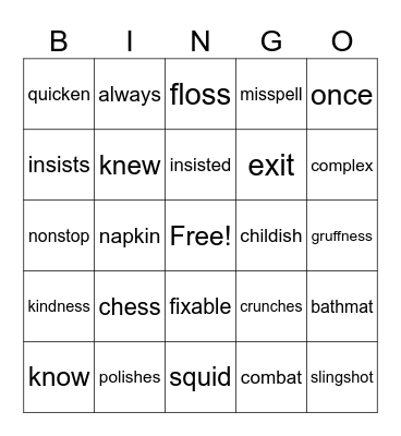 Unit 5 Fundations Review Bingo Card