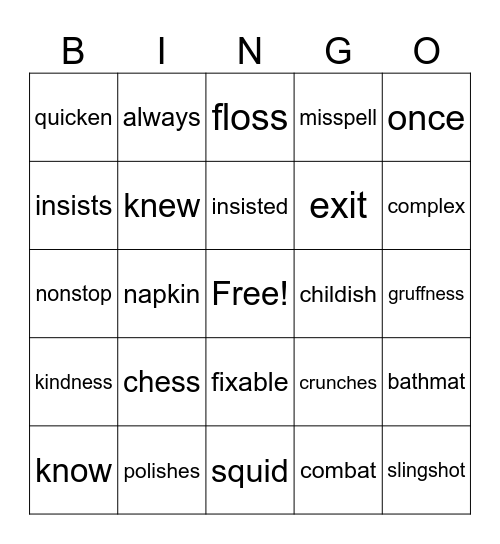 Unit 5 Fundations Review Bingo Card