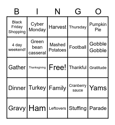Thanksgiving Bingo Card