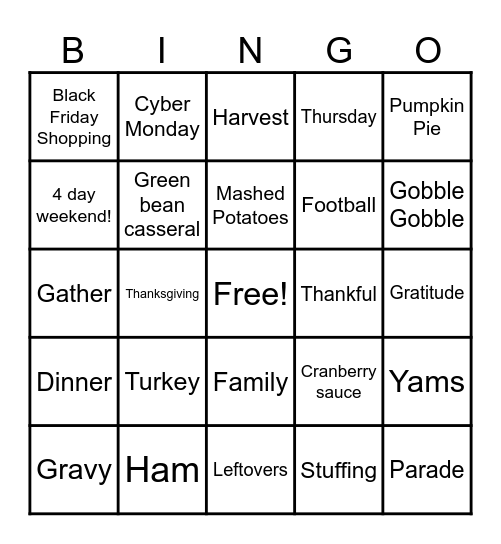 Thanksgiving Bingo Card