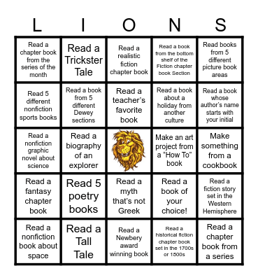 Fifth Grade Book Bingo Card