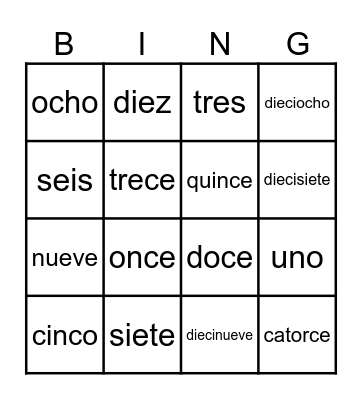 Siffror 1-20 Bingo Card