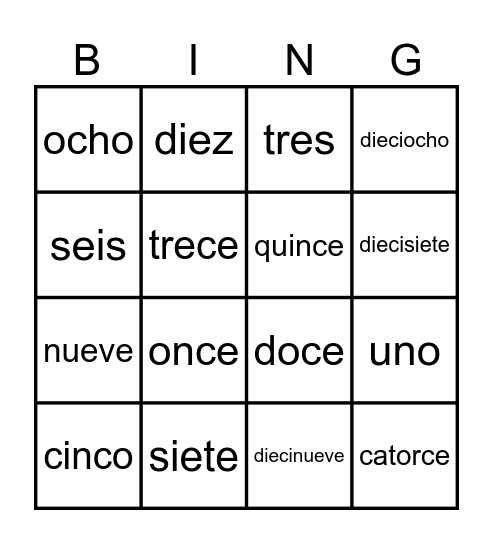 Siffror 1-20 Bingo Card