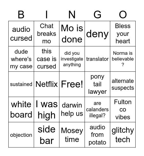 Fulton Fuckery Bingo Card