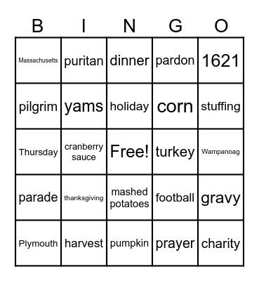 Turkey Bingo Card