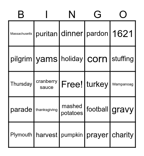 Turkey Bingo Card