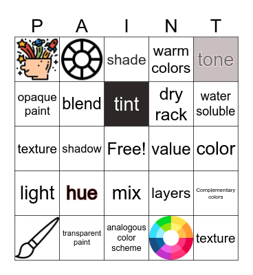 Painting Vocabulary Bingo Card