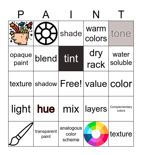 Painting Vocabulary Bingo Card