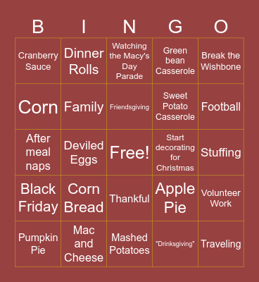 Gobble Gobble Bingo Card