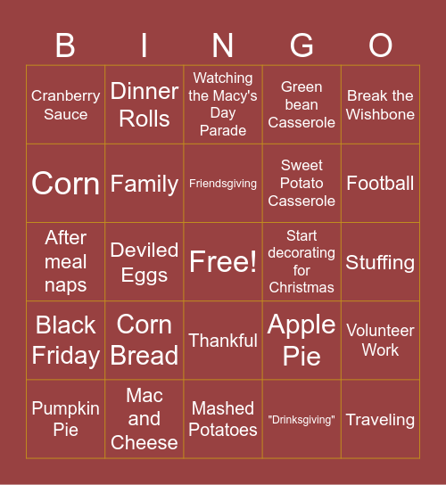 Gobble Gobble Bingo Card