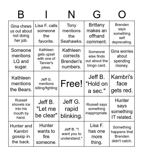 Staff Bingo Card