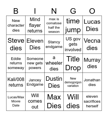 stranger things s5 bingo Card