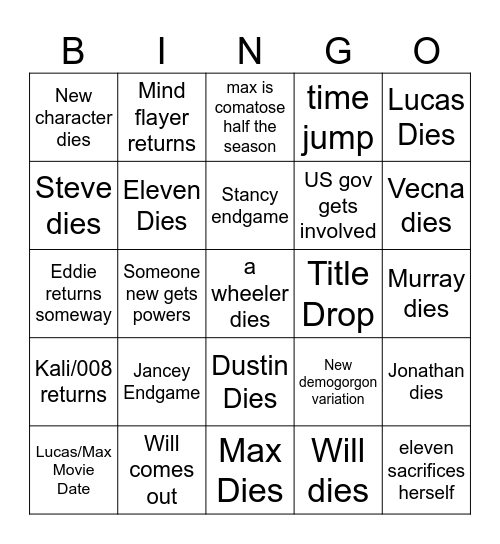 stranger things s5 bingo Card