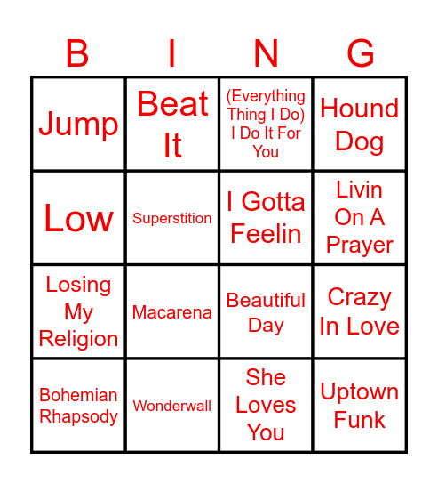 Chloes Music Bingo Card