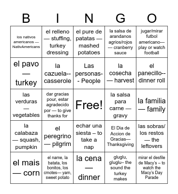 Accion de gracias Bingo Card
