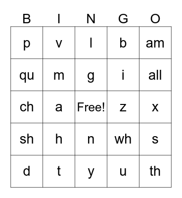 Short Sounds (B1) Bingo Card