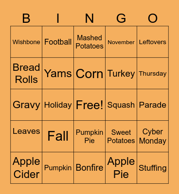 Thanksgiving Bingo Card