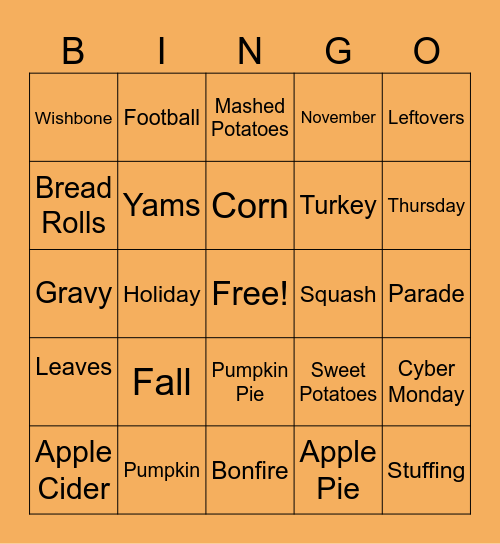 Thanksgiving Bingo Card