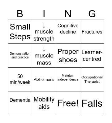 Physical Activity & Mobility BINGO Card