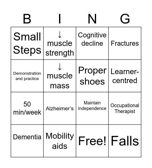 Physical Activity & Mobility BINGO Card