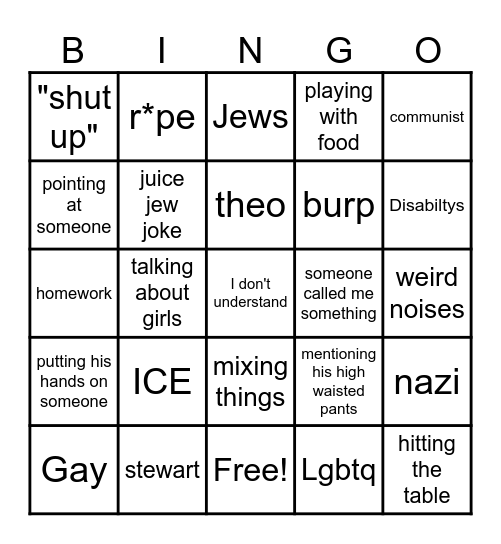 Declan Bingo Card
