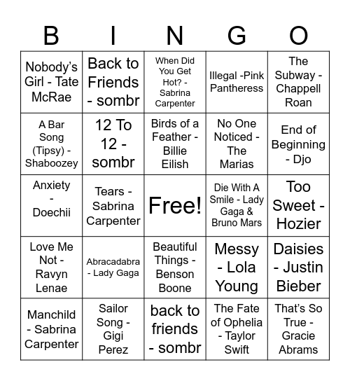 That New New Bingo Card