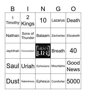 Mens Life Bingo Card