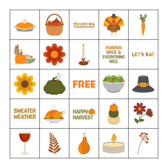 HAPPY THANKSGIVING TEAM! Bingo Card