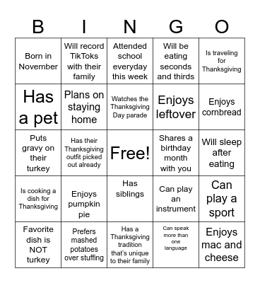 Thanksgiving Bingo Card