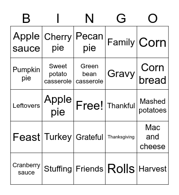 Thanksgiving bingo Card